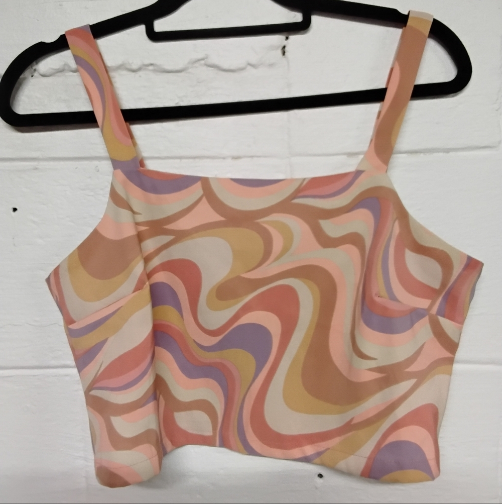 Alterd State Multicolor Retro Swirl Cropped Cami in Pink, Peach & Lavender